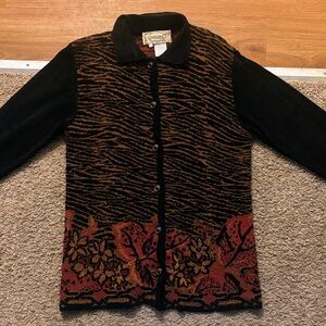 Colori Vintage Black Sleeve Animal Patterned Women's Button Up Sweater Like New